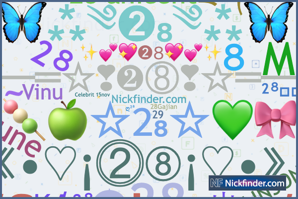 Nicknames for 28: ²⁸, ღ²⁸, ²⁹⁸, #$ㅤ➋➑ツsin⚠︎nada☆, ツ
