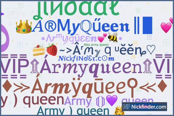 Nicknames for Myqueen: 🔐💖My qůëęñ💖🔐, ꧁༒♛myQueen ♛༒꧂,  ᴹʸQᥙᥱ֟፝ᥱnﮩ٨ـﮩﮩ٨ـ🌱, ｡☆👑Mʏ Qᴜᴇᴇɴ👑, 👑Mʏ Qᴜᴇᴇɴ❤️💍