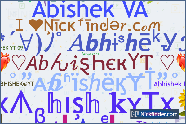 Nicknames for AbhishekYT: ꧁༺ABHISHEK YT༻꧂, ➳Ꮧ