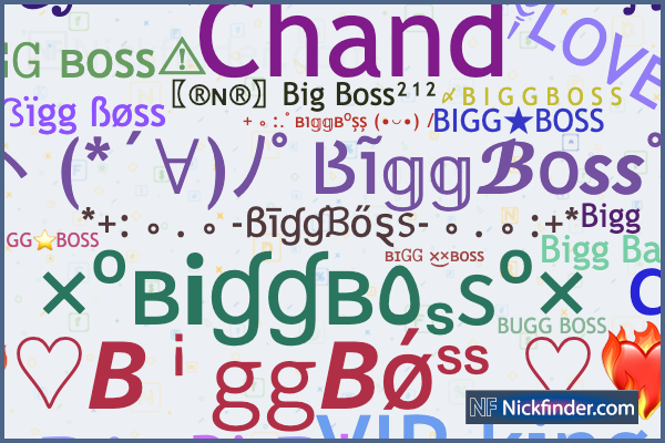 Nicknames for BiggBoss: ꧁❤•༆BIGG BOSS༆•❤꧂, •༆BIGG BOSS