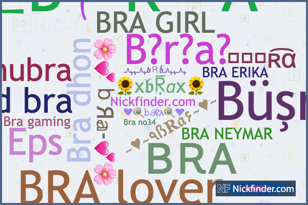 Nicknames for BRa: 亗BㅤRㅤAㅤ, Aᴋ᭄Aᴍʙᴇʀᴮᴼˢˢ, Büşra, Bra Panty Chor, Eps