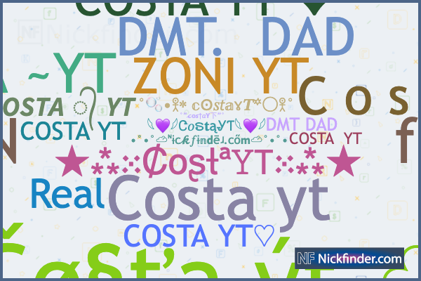Nicknames for CostaYT: 𝘾𝙊𝙎𝙏𝘼 ᭄ 𝙔𝙏, COSTA YT, •°《 Čø