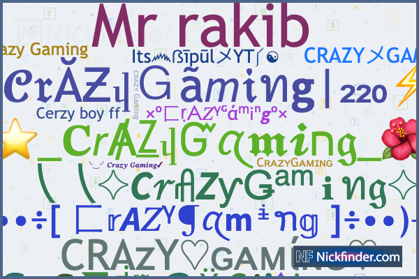 Nicknames for CrAZyGaming: ᴄʀᴀᴢʏGᴀᴍɪɴɢ, ༼ᶜᴿᴬᶻᵞ𒆜ʙᴏʏ༽﻿, ╰‿╯𝑪𝒓𝒂𝒛𝒚  𝑮𝒂𝒎𝒊𝒏𝒈✓, CRAZYメGAMING, CʀᴀᴢʏGᴀᴍɪɴɢ