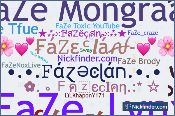 Spitznamen und stilvolle Namen für FaZeClan - Nickfinder.com