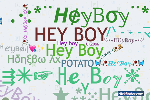 Nicknames for HeyBoy: Hey Boy, ＨｅｙＢｏｙ, Hey girl, Hey boy