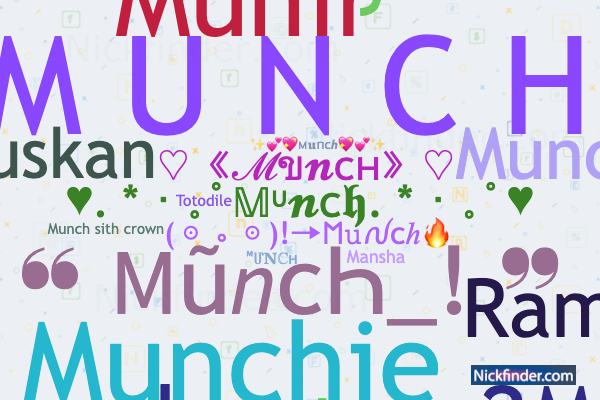 Nicknames for Munch: M U N C H, Munchie, Munir, Muskan, Munch_game2M