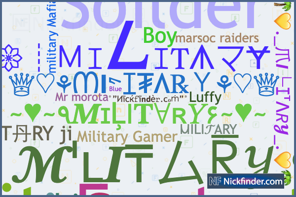 Nicknames for MILITARY: Military Gamer, ⲘILI𝒯ARY, Soilder, R.E.A.P.E.R ...