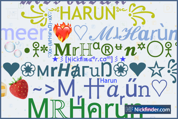 Nicknames for MrHarun: ᴹᴿ༗Harꪊn༗࿐, M͢͢͢ℝHคrun, 𝔐𝔯ℌ𝔞𝔯𝔲𝔫 