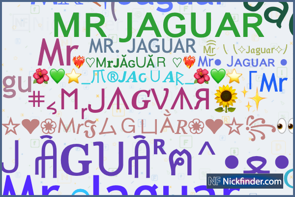 Nicknames for MrJAGUAR: ᴹᴿ°᭄Jaguar࿐, Mℝ ༒Jaguar