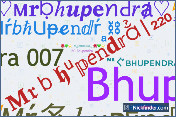 Nicknames for Mrbhupendra: ꧁༒ⒷⒽⓊⓅⒺⓃⒹⓇⒶ༒꧂, ᴹᴿ〲