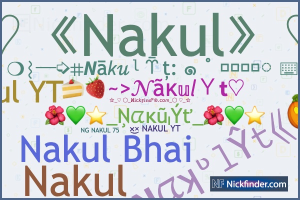 Nicknames for NakulYt: ☆♡《Nakul》♡☆, NAKUL•YT, ×͜