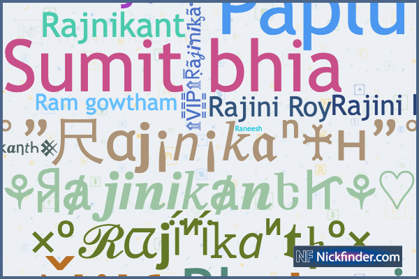 Nicknames for Rajinikanth Raj i an h Mr.Rajini Rajnikant Rajini kanth i i