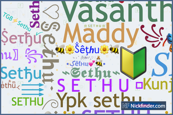 Nicknames for Sethu: ꧁〖Se𝖙hน〗꧂, ꧁🎭ˢᵉᵗʰᵘ꧂, ☆彡