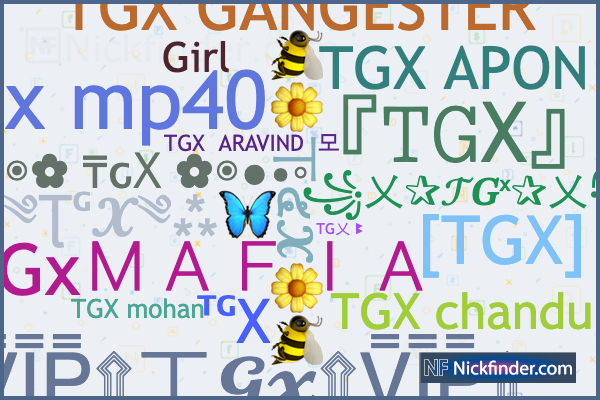 Nicknames for TGX: 『𝚃𝙶X』, TGxMAFIA, ᵀᴳX, TG✗ RAHAT 모