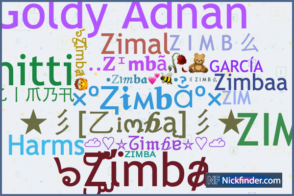 Nicknames for Zimba: ๖ۣۜZΐmbⱥ, Z I M B 么, 〢 Z I M B 么
