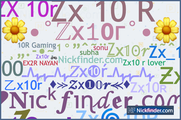 Nicknames for Zx10r: ꧁☆Z x10 R☆꧂ 亗, 乙x10ʀ࿐, ༄○⃝ZX 10R