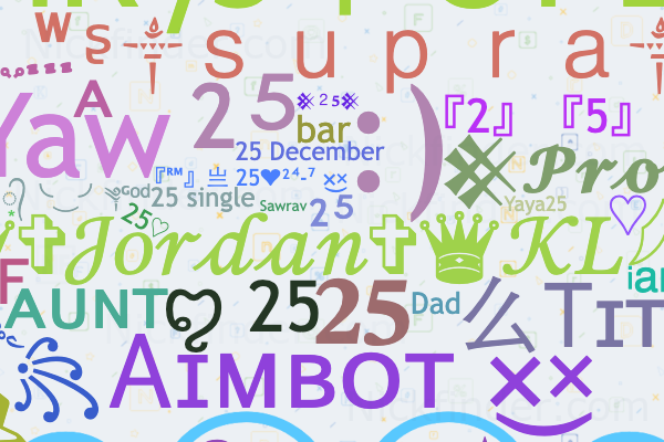 ✩ Nicknames for 25: ²⁵, ❷❺, ♛✞𝒥𝑜𝓇𝒹𝒶𝓃✞♛𝒦𝐿𓆪²⁵
