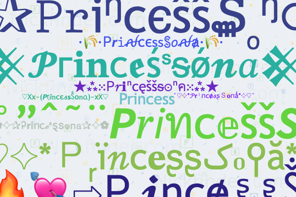 the word princess in different fonts